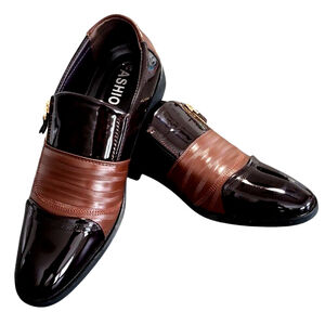 PU Oxford Men's Shoes Size EU 43 (9.5) Brown Black Side Zipper Business